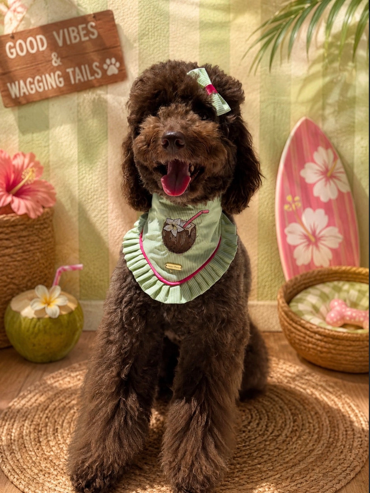 Coconut – Bandana de Verano Verde con Coco Tropical para Perro