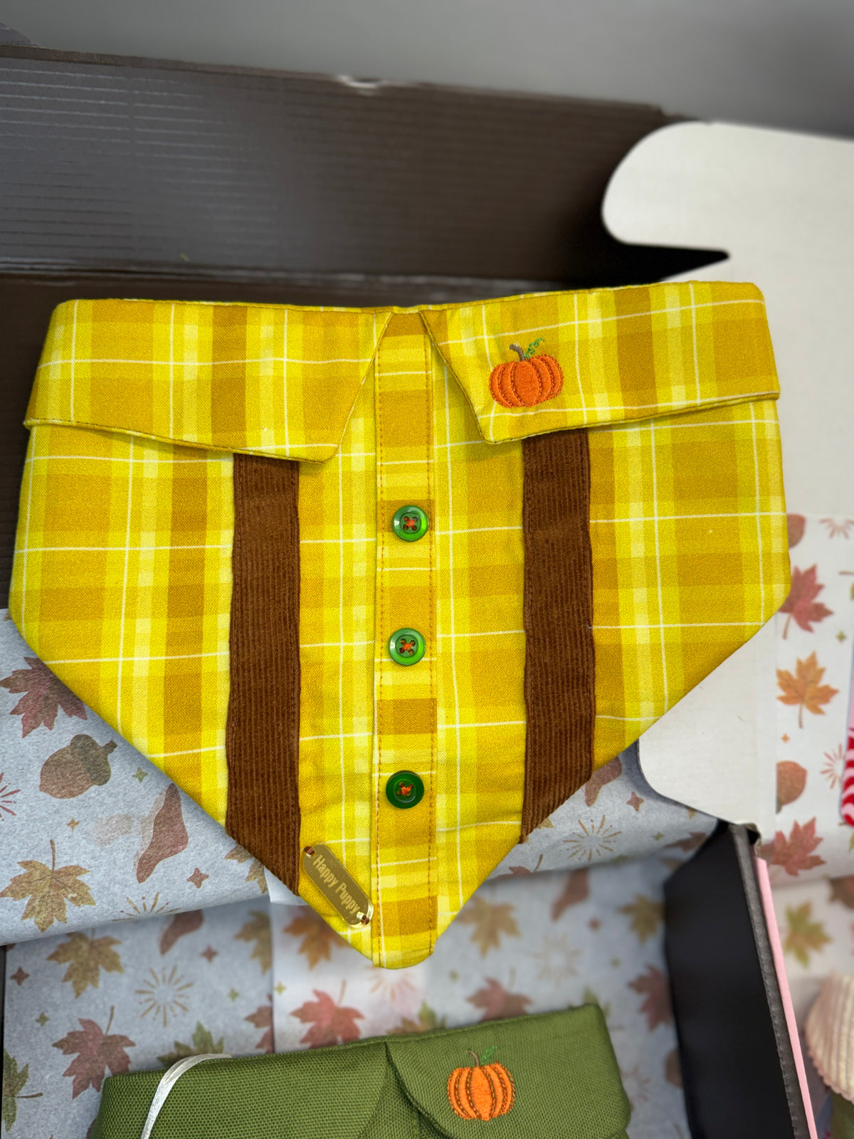 Pumpkin Spice - Plaid Autumn Dog Bandana with Straps