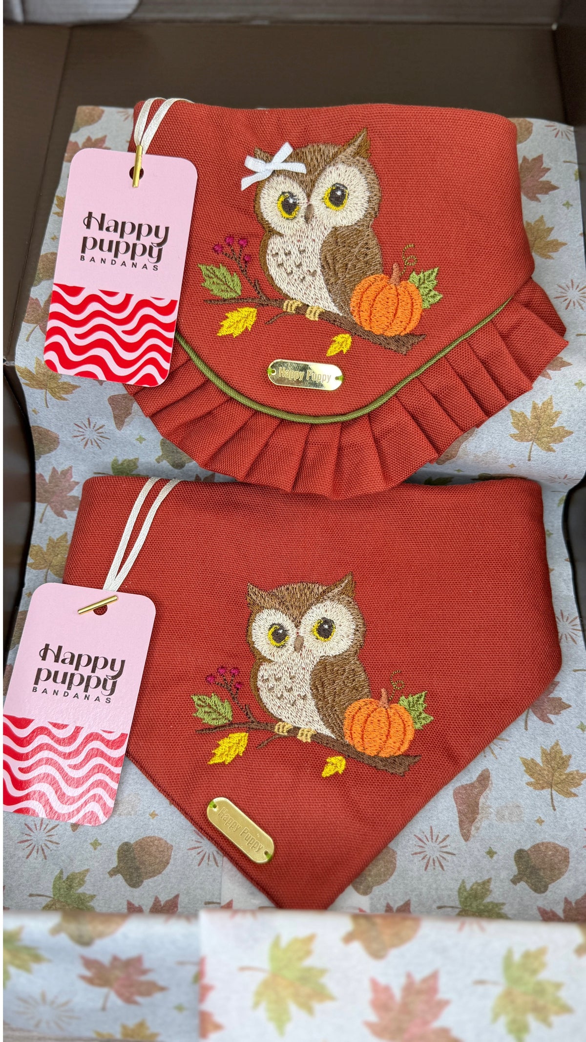 Autumn Owl & Pumpkin Bandana