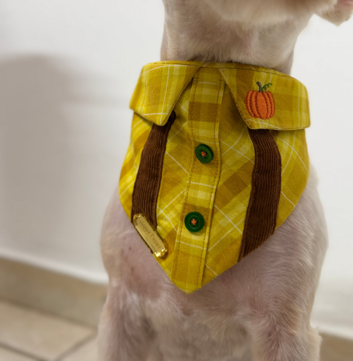 Pumpkin Spice - Plaid Autumn Dog Bandana with Straps