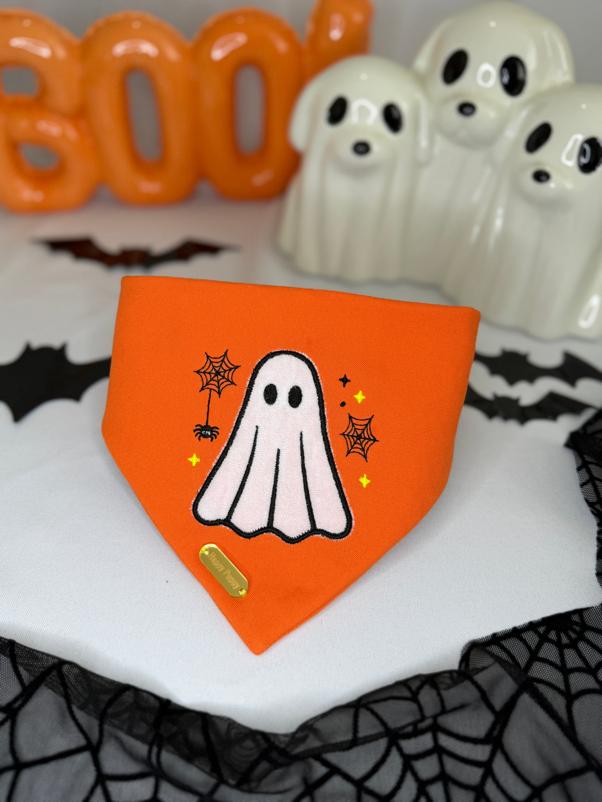 Ghost Orange Bandana - Fabric Ghost, Glow in the Dark Details