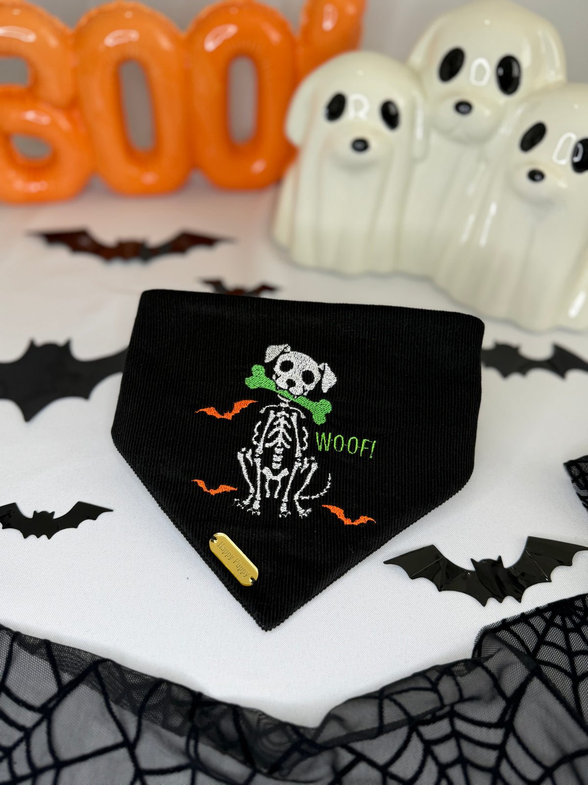 WOOF! Skeleton Pup Bandana - Glow In The Dark