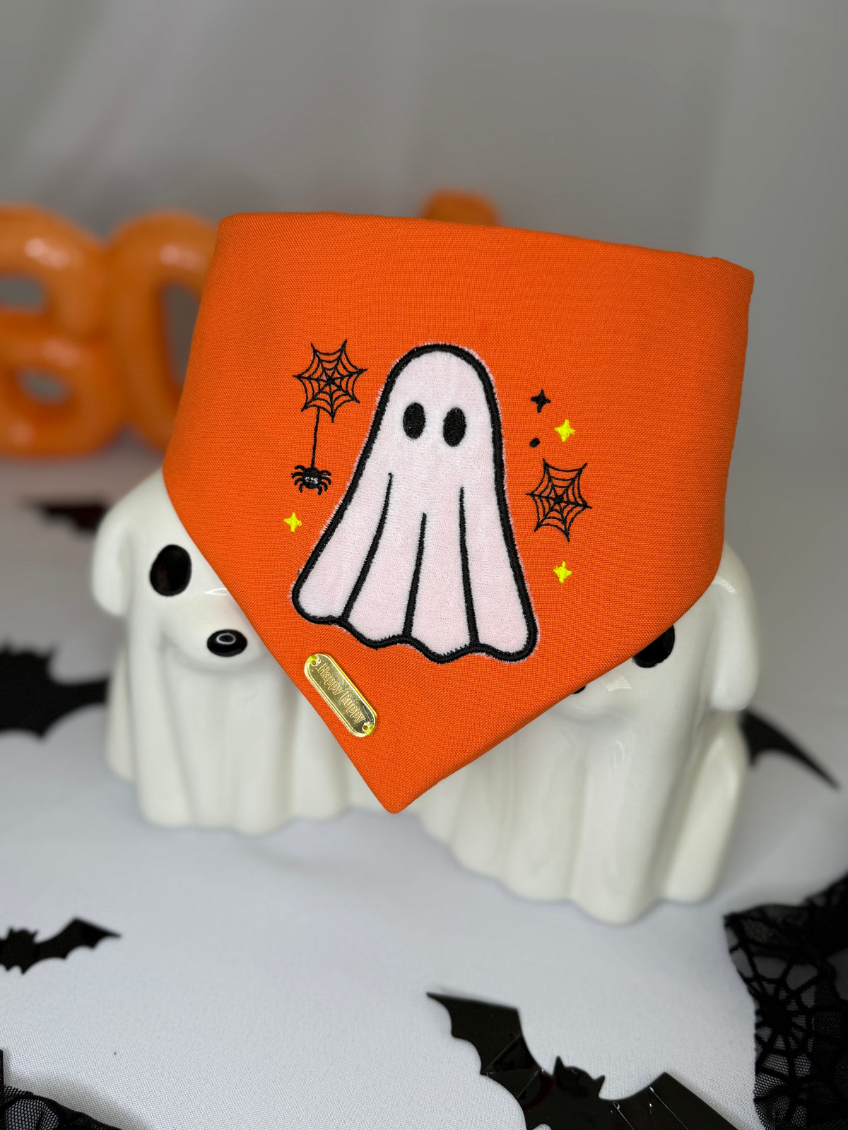 Ghost Orange Bandana - Fabric Ghost, Glow in the Dark Details